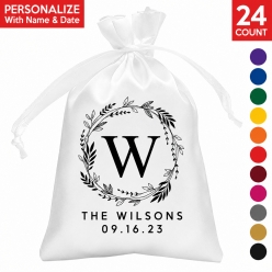 Monogram Wreath PERSONALIZED Satin Bags - 24 PK
